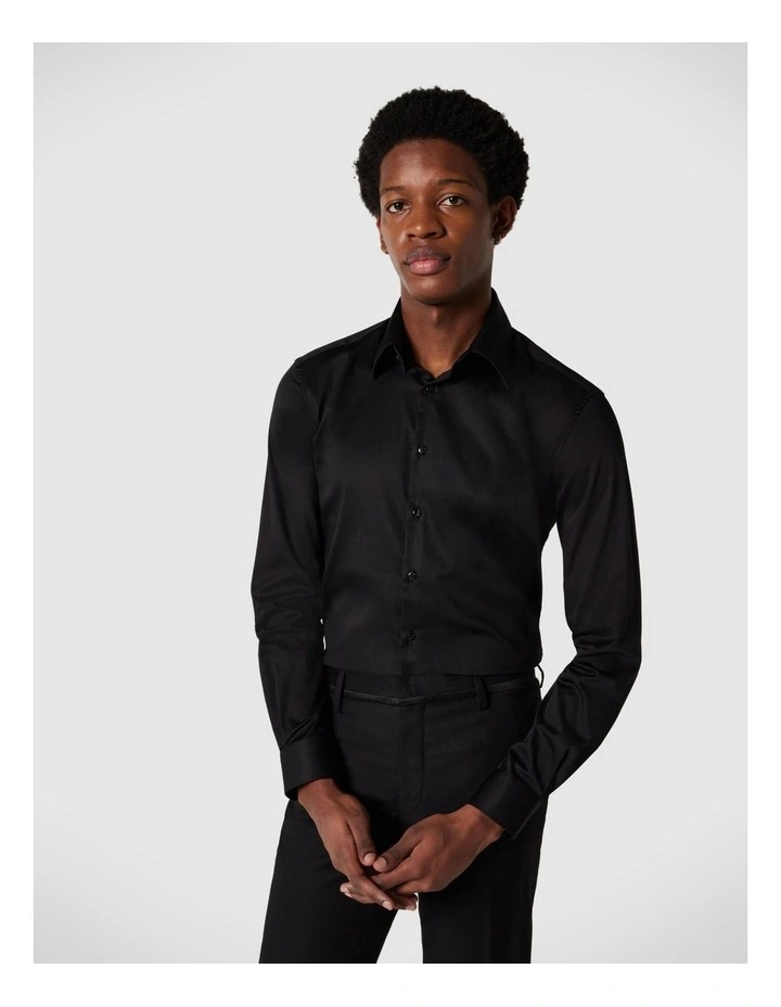 Regular Sateen Long Sleeve Shirt in Black
