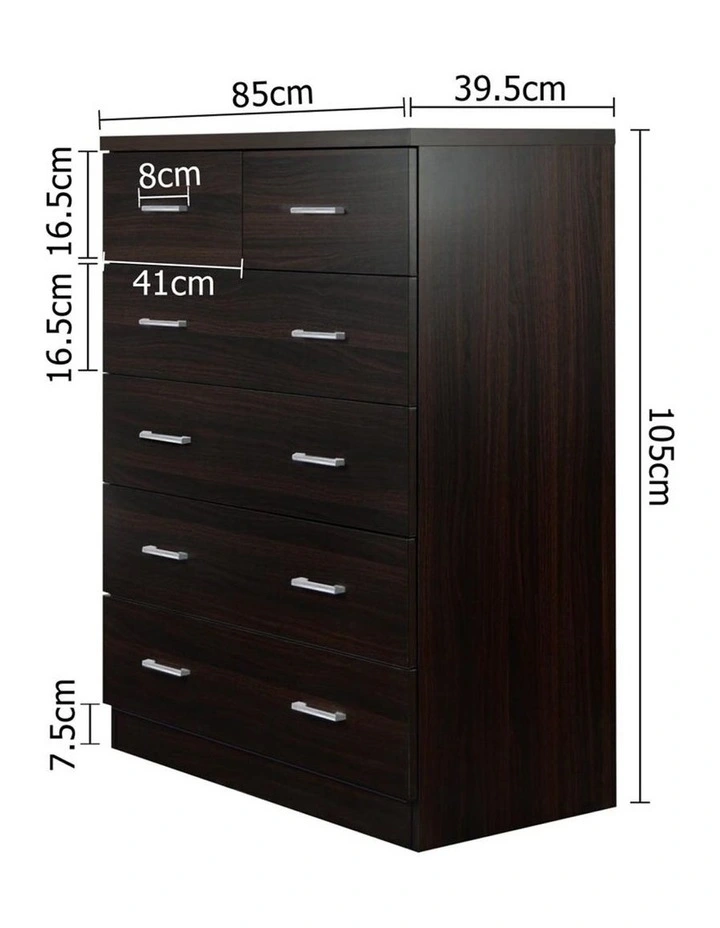 Artiss Tallboy 6 Drawers Storage Cabinet Walnut
