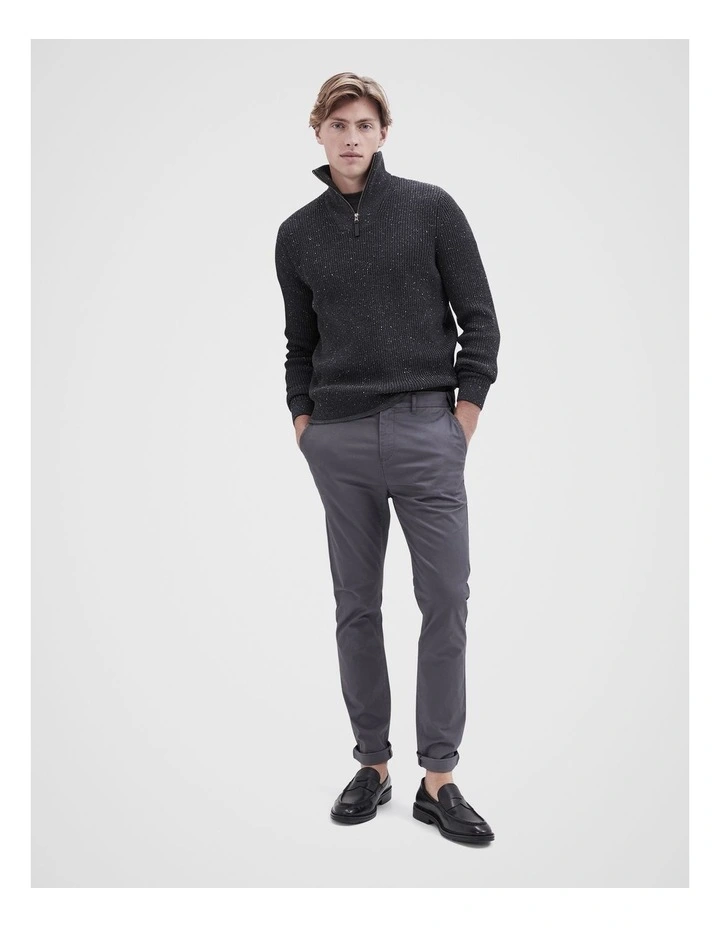 RIb Half Zip Knit Sweater in Charcoal Nep