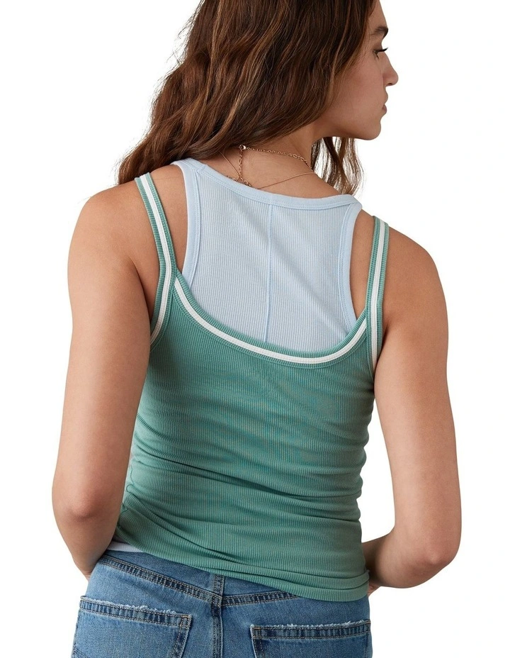 Ribbed Graphic Tank Top in Green