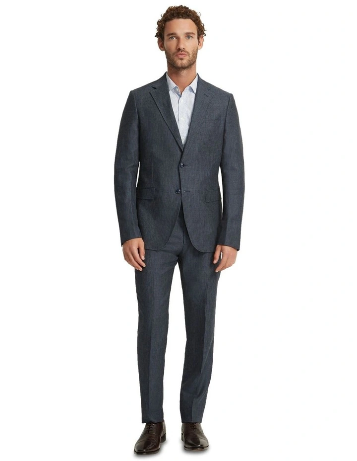 Byron Half Lined Linen Jacket in Navy Pinstripe