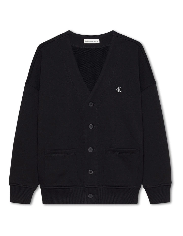Relaxed Terry Cardigan in Black