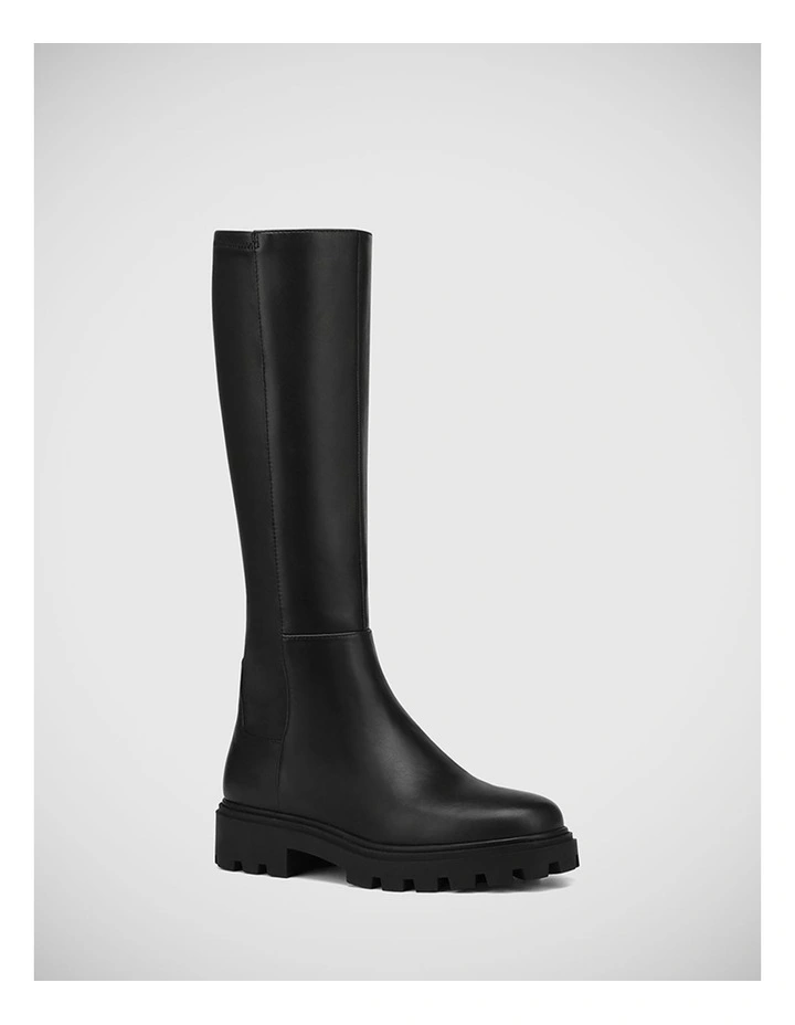 Fiora Nappa and Stretch Leather Long Boot in Black
