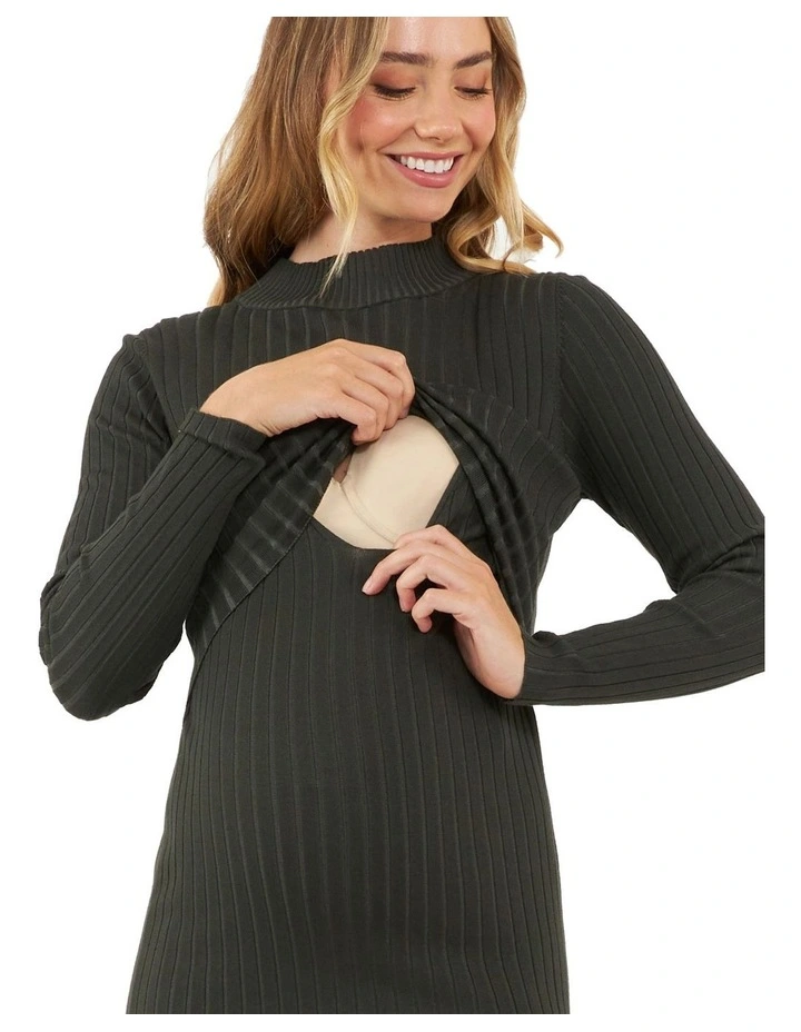 Nella Rib Nursing Knit Dress in Ivy