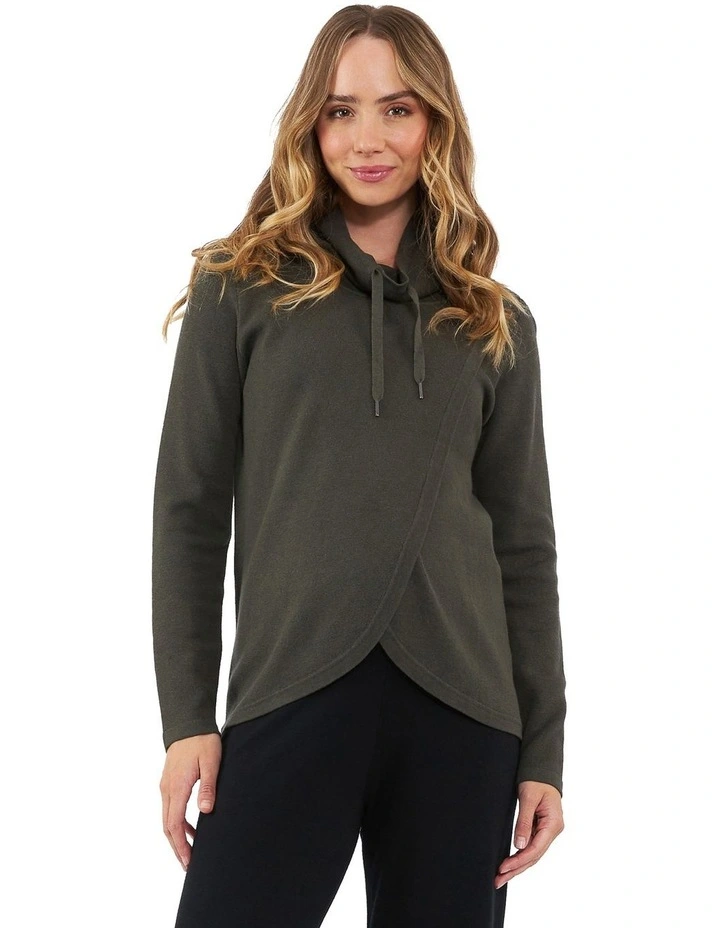 Cassie Cross Over Nursing Knit Top in Khaki