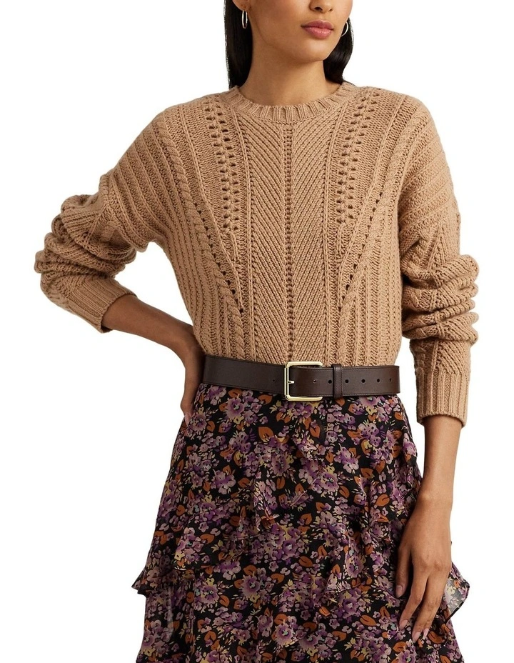 Wool-Cashmere Crewneck Sweater in Beige