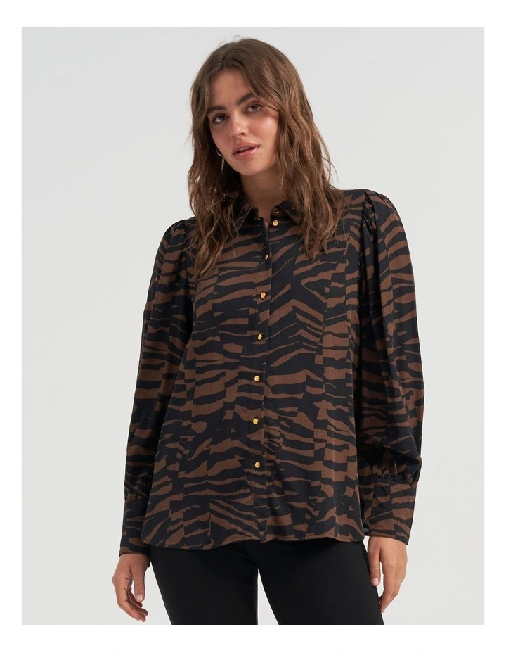 Bree Long Sleeve Printed Shirt in Brown