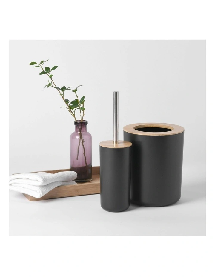 Takae Bamboo Toilet Brusher and Rubbish Bin Set 2 Piece in Black