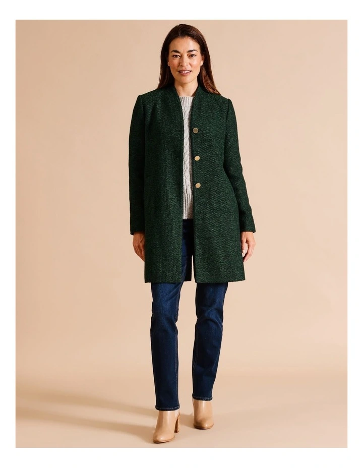 Lined Dart Neck Coat With Pockets In Pine