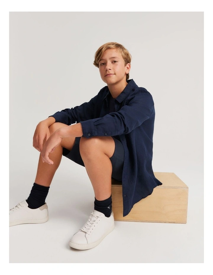 Teen Organically Grown Linen Shirt in Navy