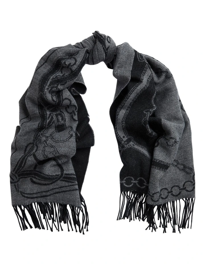 Belting-Motif Jacquard Wrap Scarf in Grey