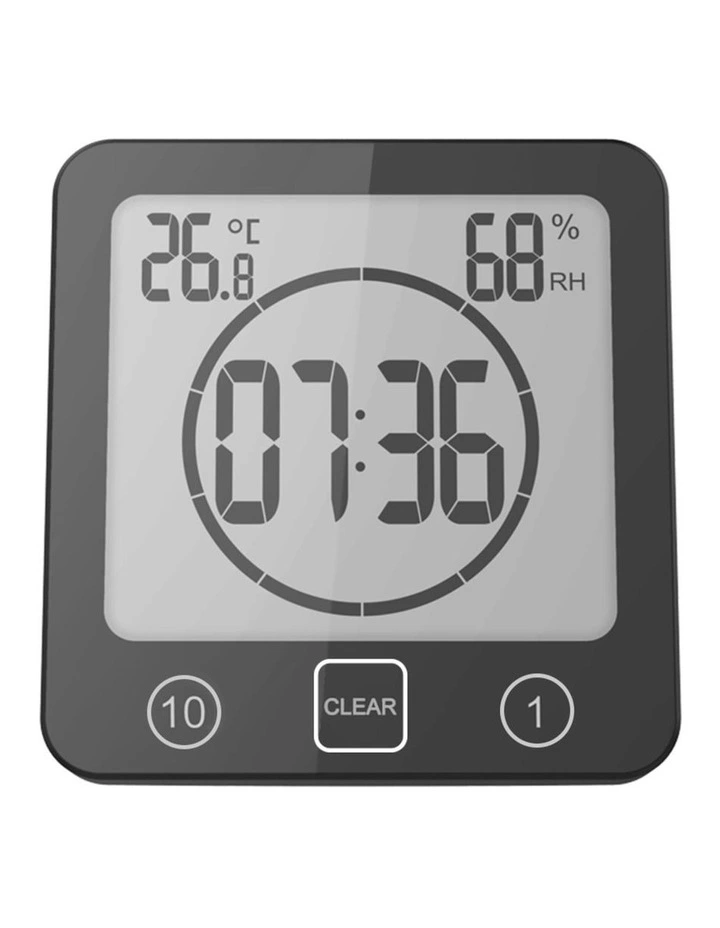 Splash Proof Timer Shower Eye Friendly LCD Touch Screen Clock in Black