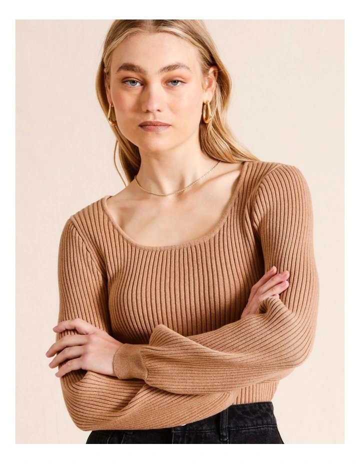 Rib Knit Top in Tan