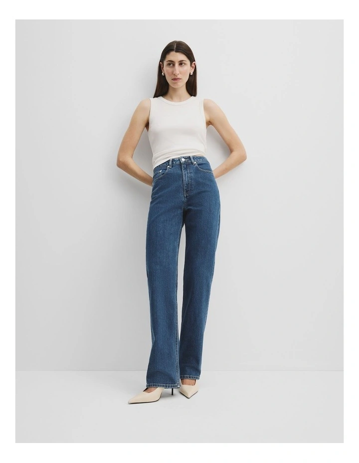 High Rise Straight Jean in Mid Blue Wash