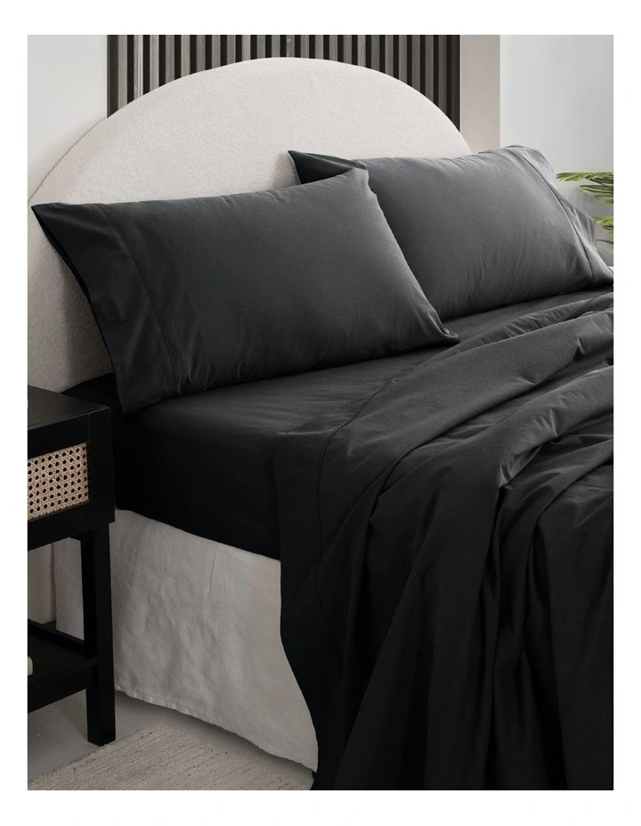 Vintage Washed 100% Cotton Sheet Set in Charcoal