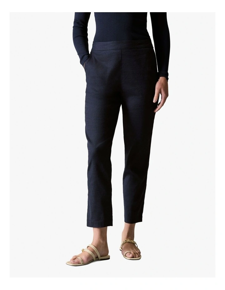 Stretch Linen Blend Pull On Pant in Night Sky