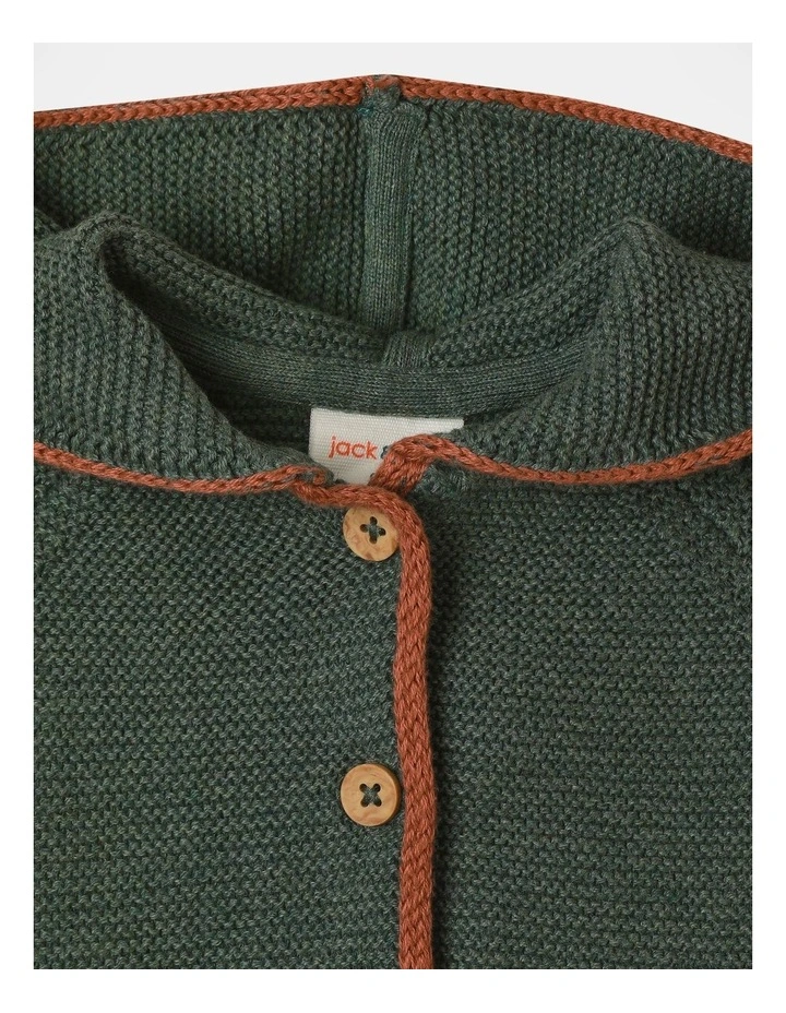 Milo Knitted Hooded Cardigan in Dark Green