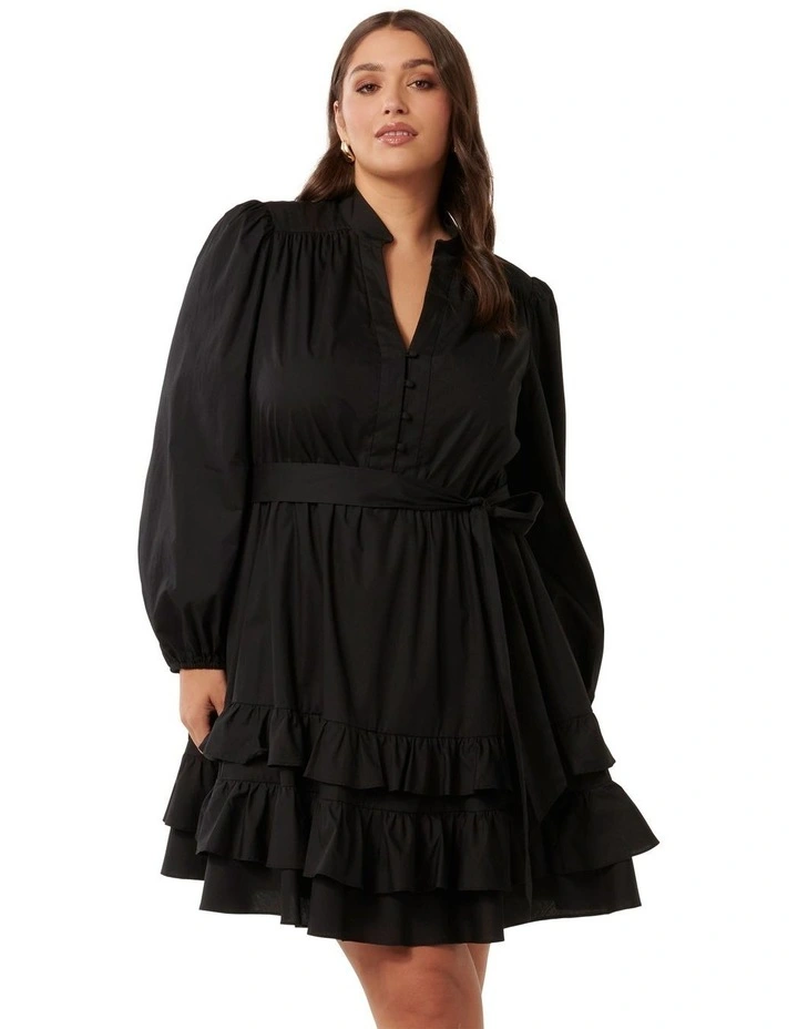 Desiree Ruffle Mini Dress in Black