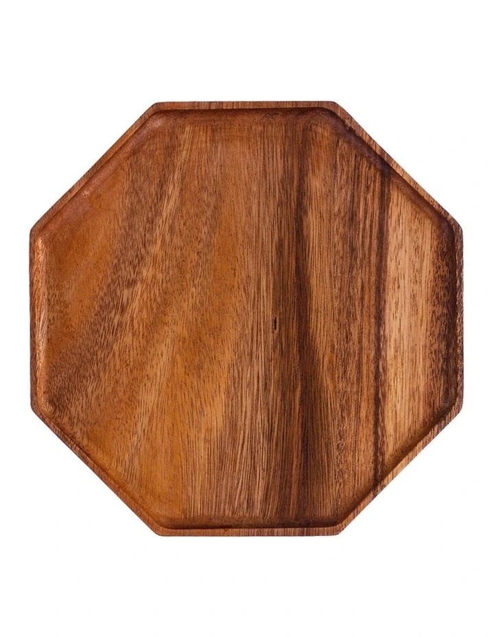Octagon Wooden Acacia Food Serving Tray 25cm in Brown