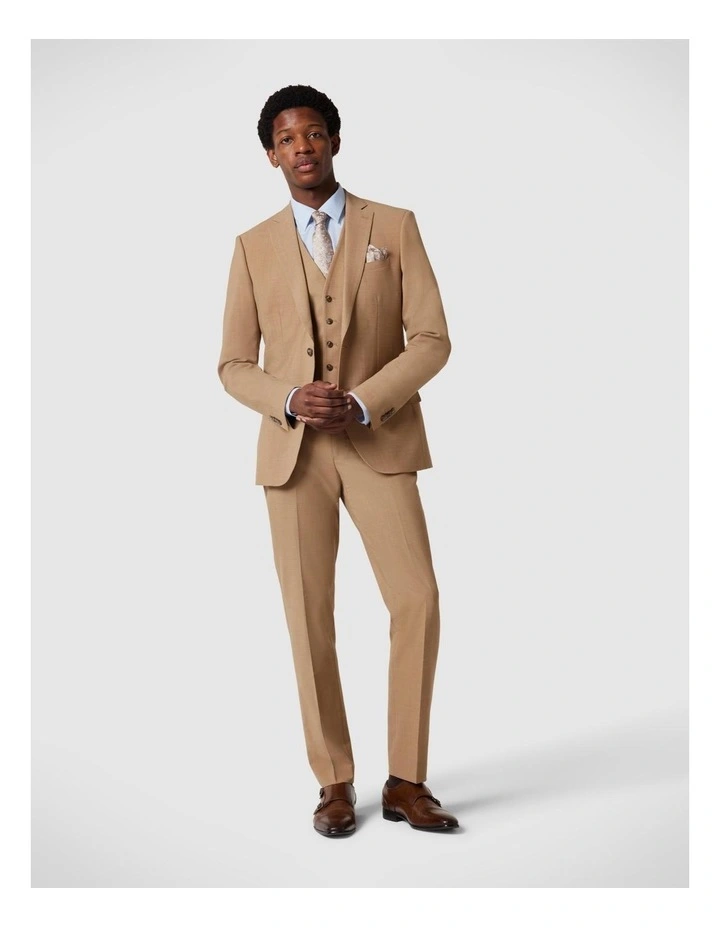 Slim Stretch Wool Blend Tailored Jacket in Camel