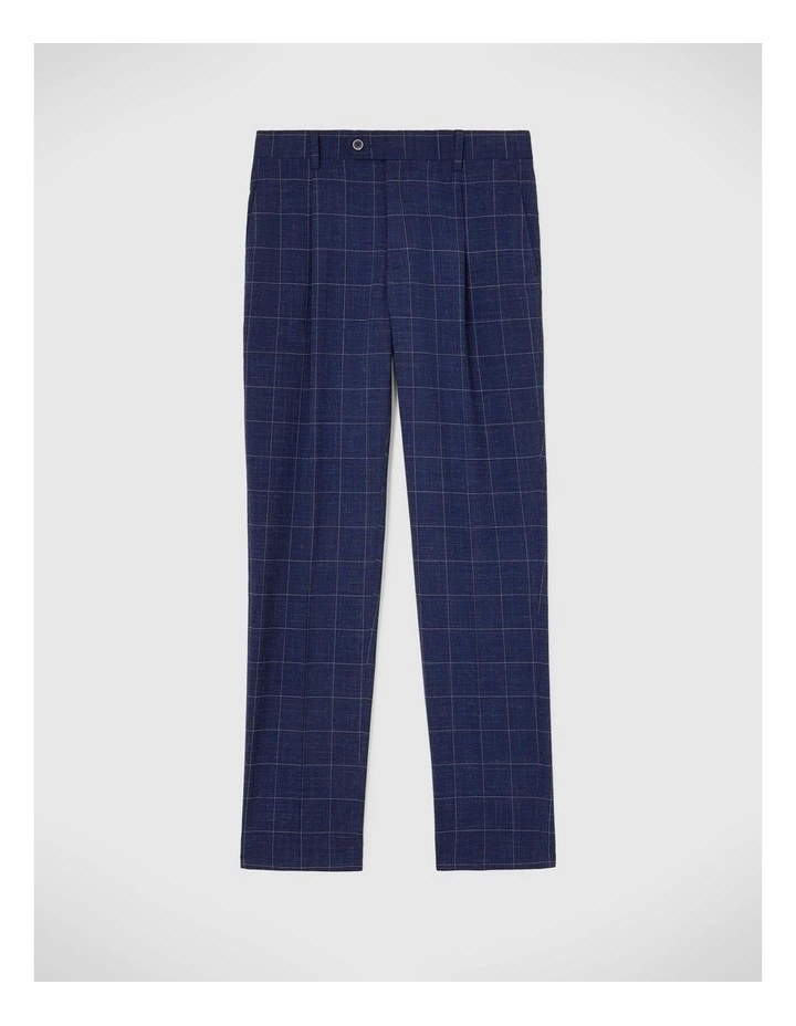 Pleated Slim Stretch Check Tailored Pant in Navy Windowpane