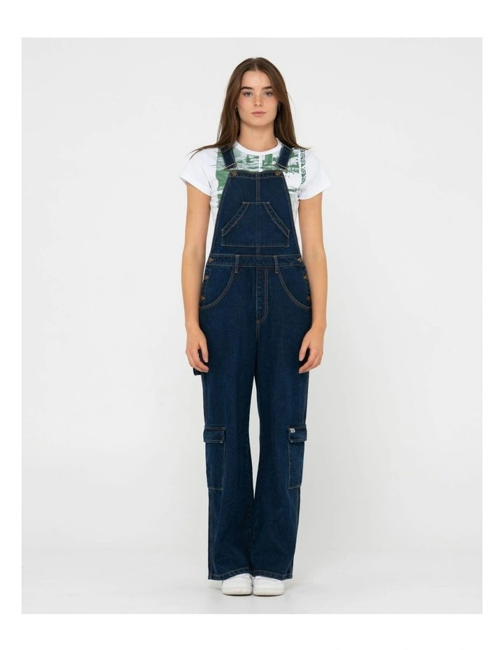 Dax Wide Baggy Cargo Denim Overalls in Blue