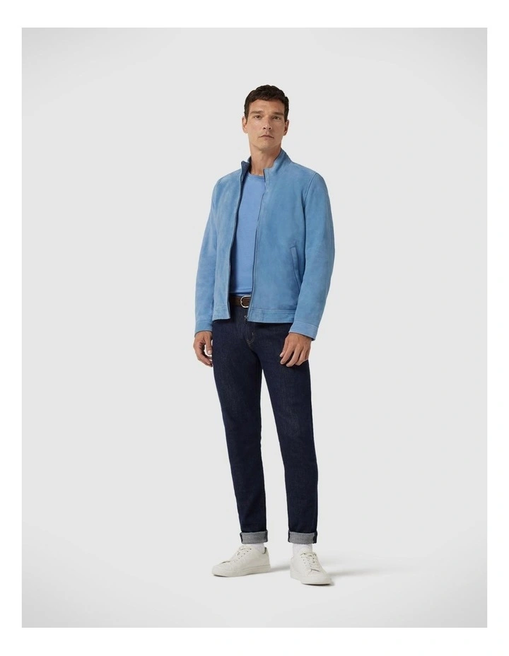 Zip Through Biker Jacket in Steel Blue