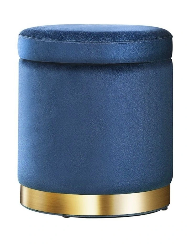 Ottoman Storage Round Foot Stool in Blue