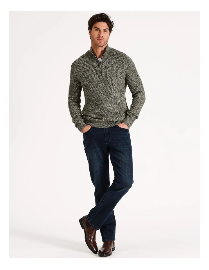 Rottnest 1/4 Zip Rib Knit in Khaki