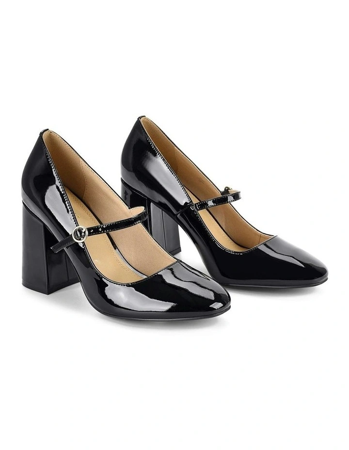 Gigi Block Heel Pump in Black Patent