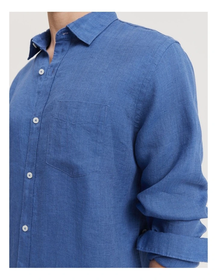 Regular Fit Organically Grown Delave Linen Shirt in Marine Blue