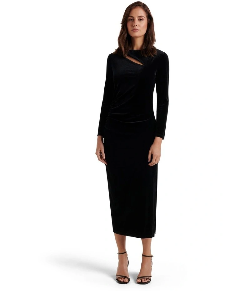 Eva Velvet Midi Dress in Black