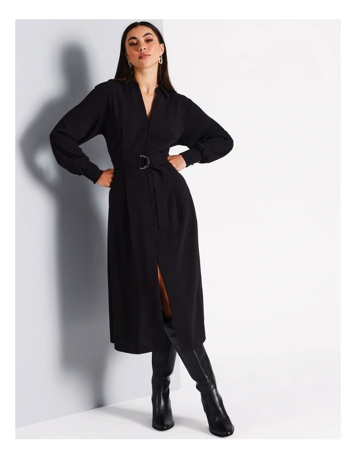 Button Front Shirt Dress in Black