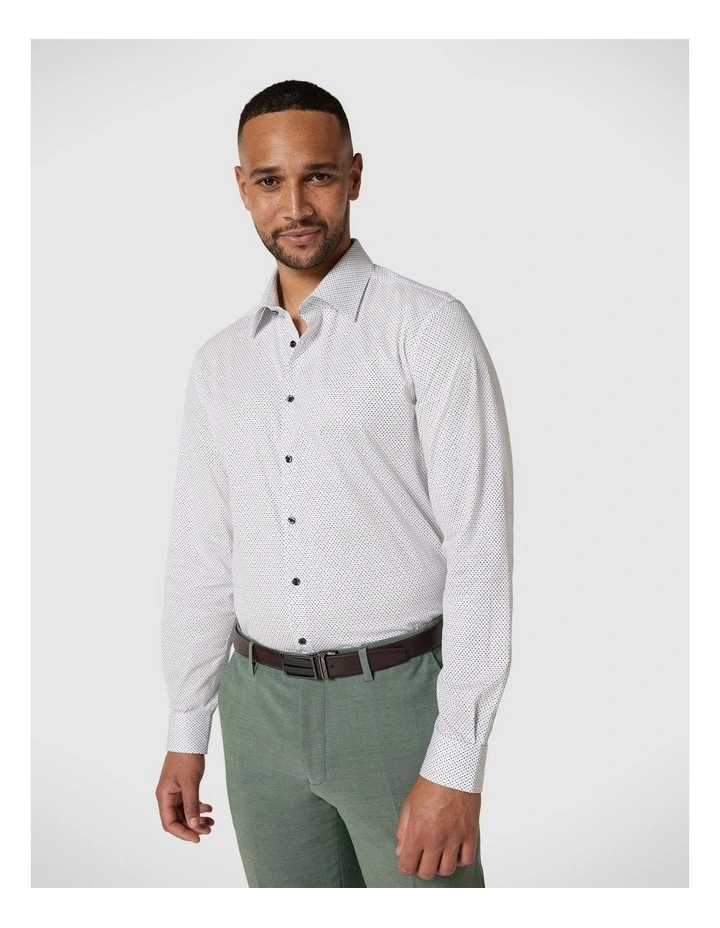 Regular Geo Print Long Sleeve Dress Shirt in Navy/Green