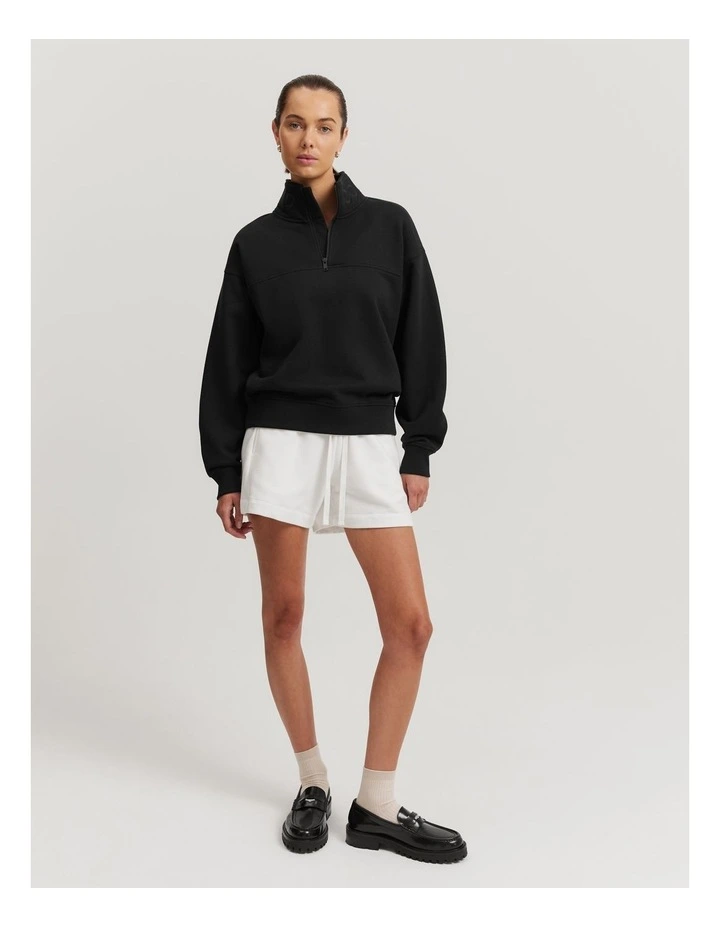 Australian Cotton Zip Collar Sweat in Black