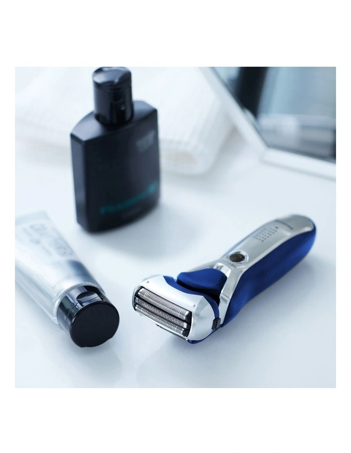 3-Blade Rechargeable Wet & Dry Shaver with Slide-Up Trimmer in Blue