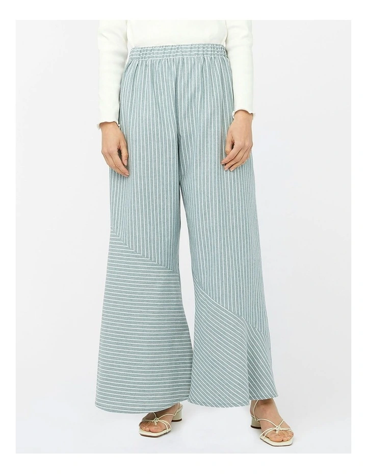 Refraction Wide Leg Pants in Green/White Stripe