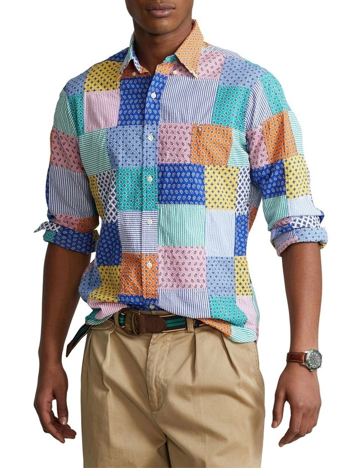 Classic Fit Patchwork Seersucker Shirt in Multi