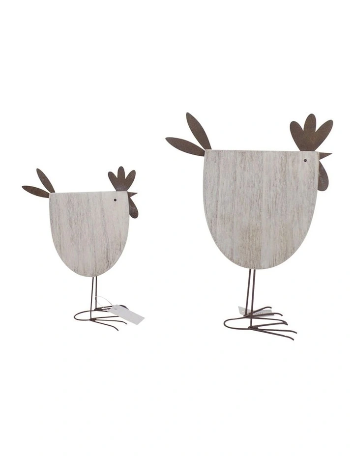 Set of 2 Standing Chook Ornaments in Natural/Rust