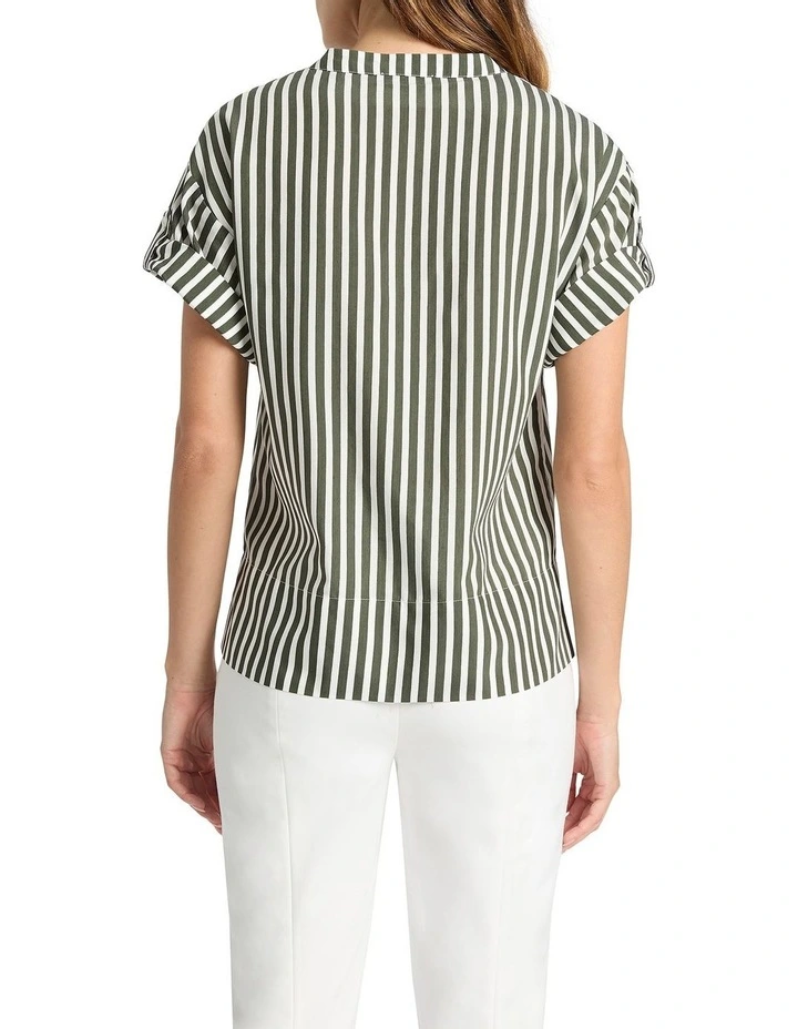 Cerys Stripe Boxy Blouse in Moss/White