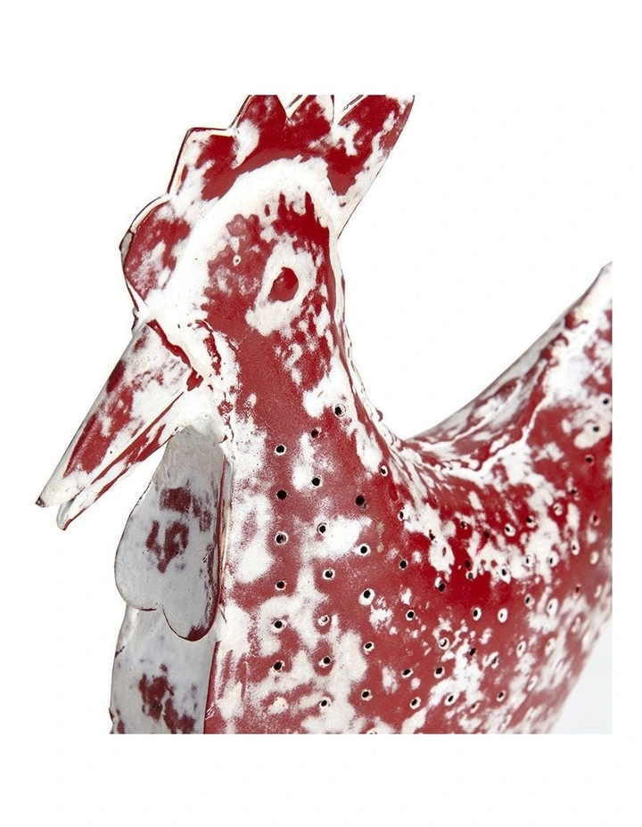 Rooster & Chook Garden Decor Set of 2 in Distressed Red