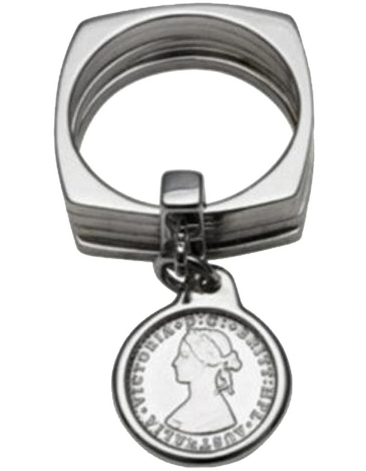 4-Stack Ring with Tiny Australian Token in Sterling Silver