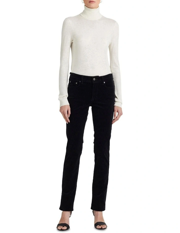 Stretch Corduroy Mid-Rise Straight Pant in Black