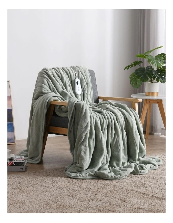 Coral Fleece Heated Throw in Sage