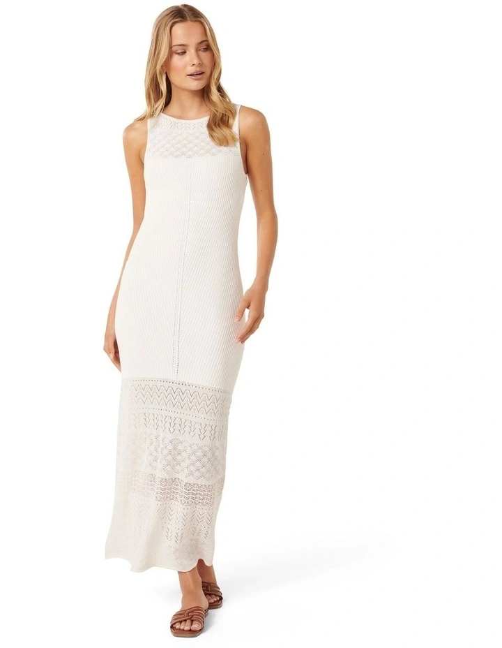 Adele Pointelle Knit Dress in Cream