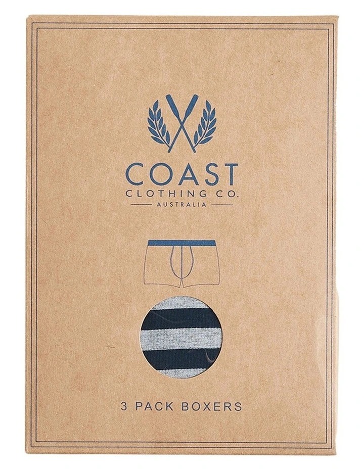 Stripe Boxers Gift 3 Pack in Navy Multi