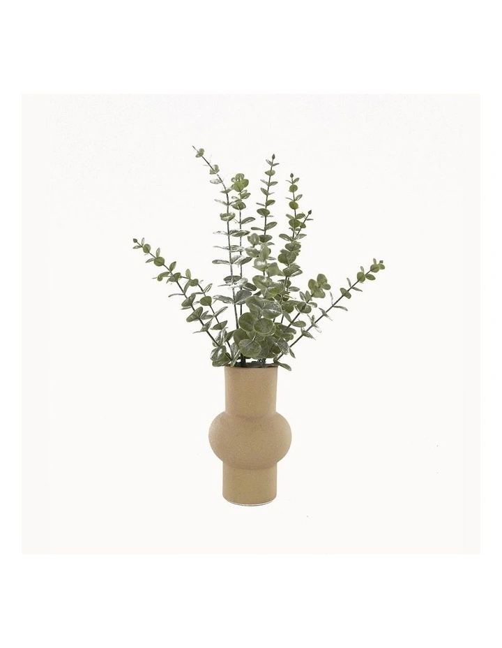Artificial Eucalyptus Blue Gum in Ceramic Vase in Green/White