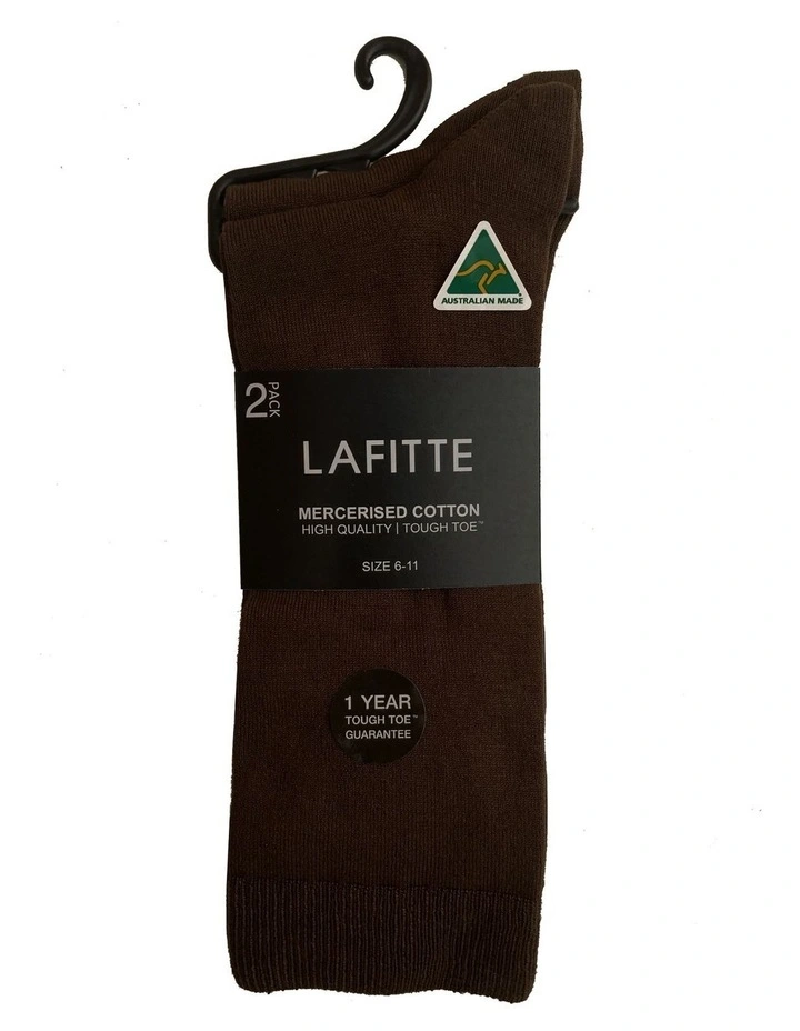 Tough Toe Cotton Mercerised Socks 2 Pack in Chocolate/Brown