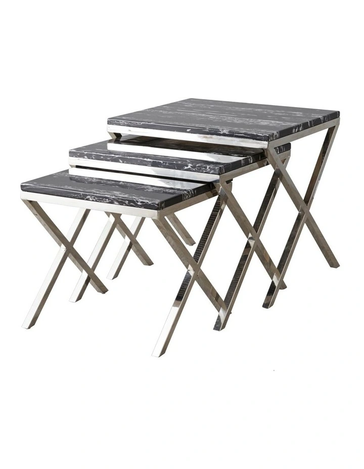 Belle Marble Nest Side Table in Black