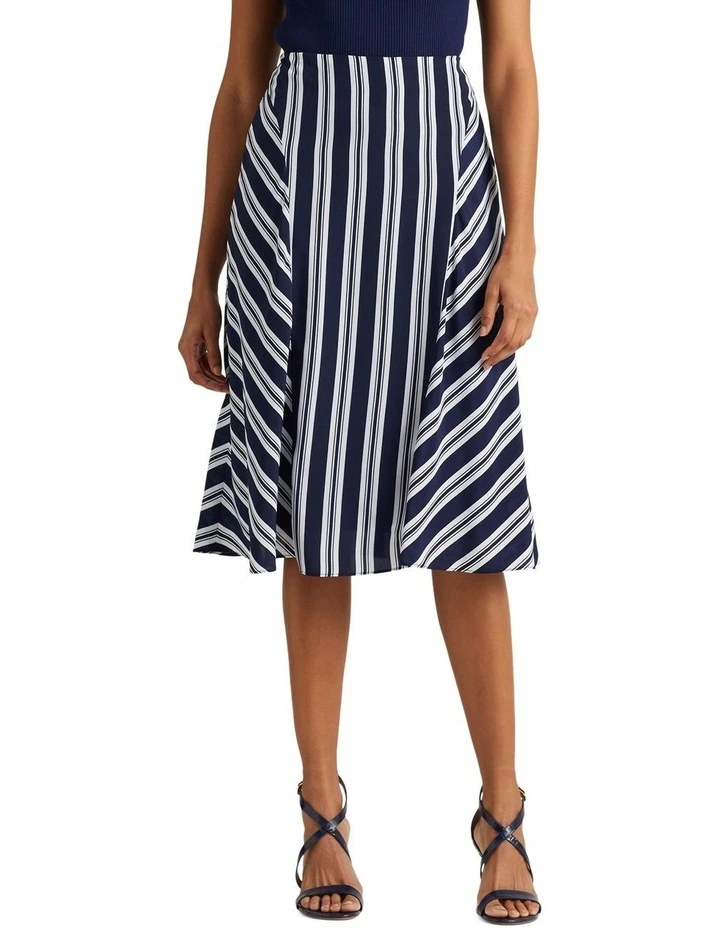 Striped Crepe Skirt in Navy